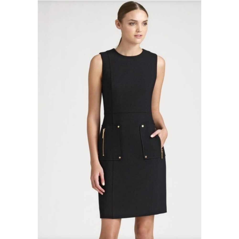 Tory Burch Purple Wool Blend Sleeveless Shift Dress Gold Zip Pockets Size 4 - Picture 4 of 8